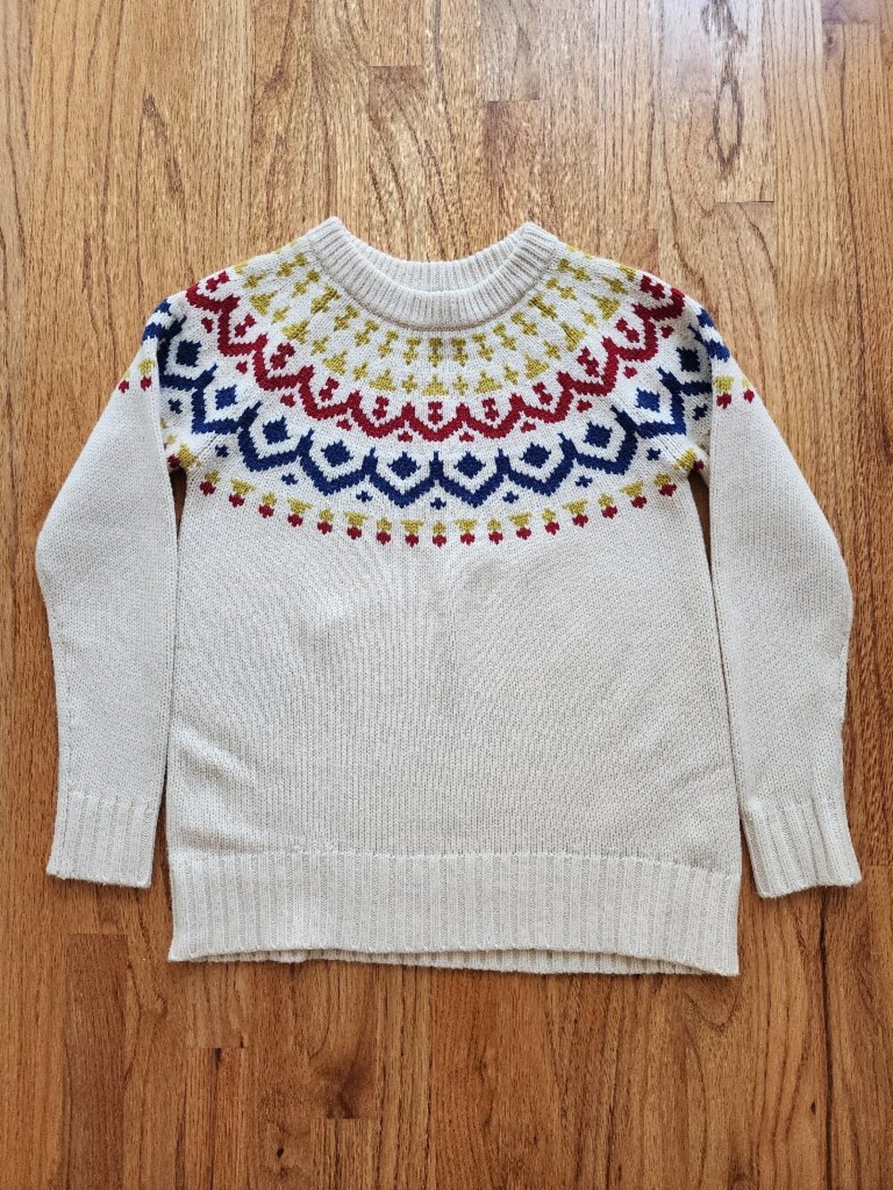 J.Crew Merino Wool Blend Fair Isle Yoke Knit Sweater Cream Multi Size Medium